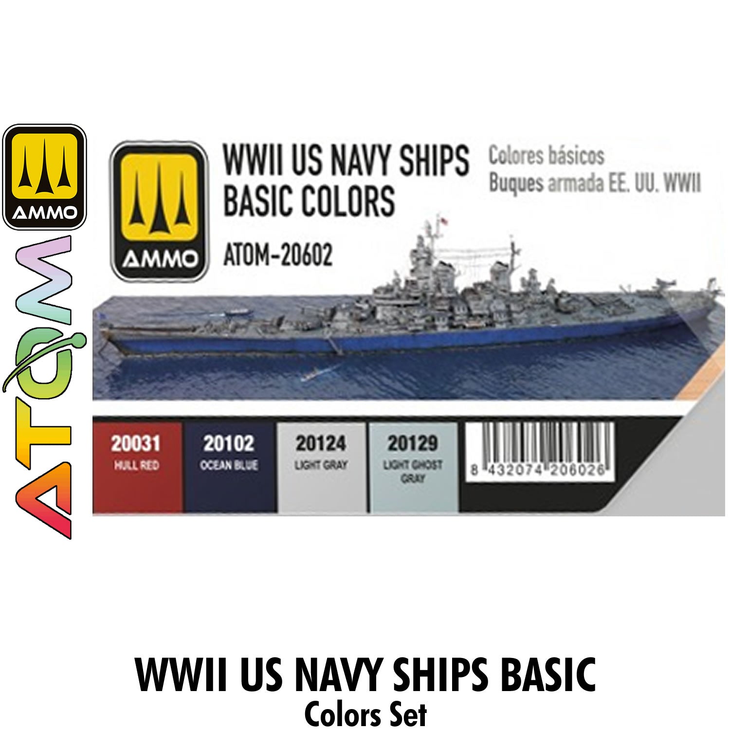 ATOM WWII US Navy Ships Basic Colours Set - 4 20ml Acrylic Paint | Ammo by Mig Jimenez