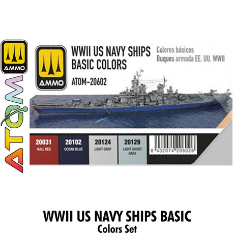 ATOM WWII US Navy Ships Basic Colours Set - 4 20ml Acrylic Paint | Ammo by Mig Jimenez