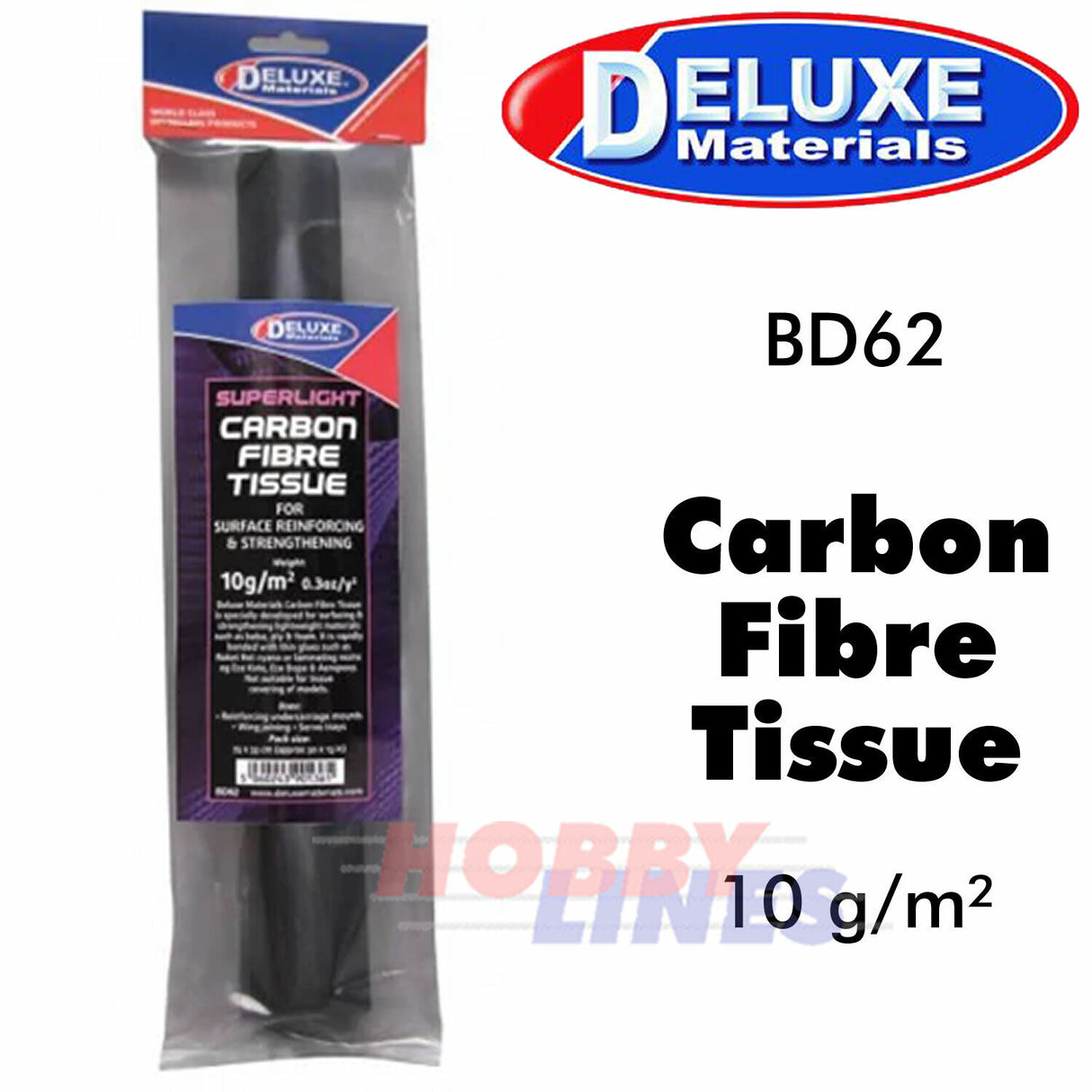CARBON FIBRE TISSUE BD62 Strong light weight Aircraft models 75X33cm DELUXE MATERIALS