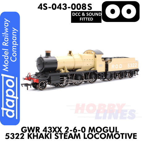 Great Western Railway -  43xx 2-6-0 Mogul 5322 Khaki - DCC & Sound - 1:76 OO | Dapol | 4S-043-008S