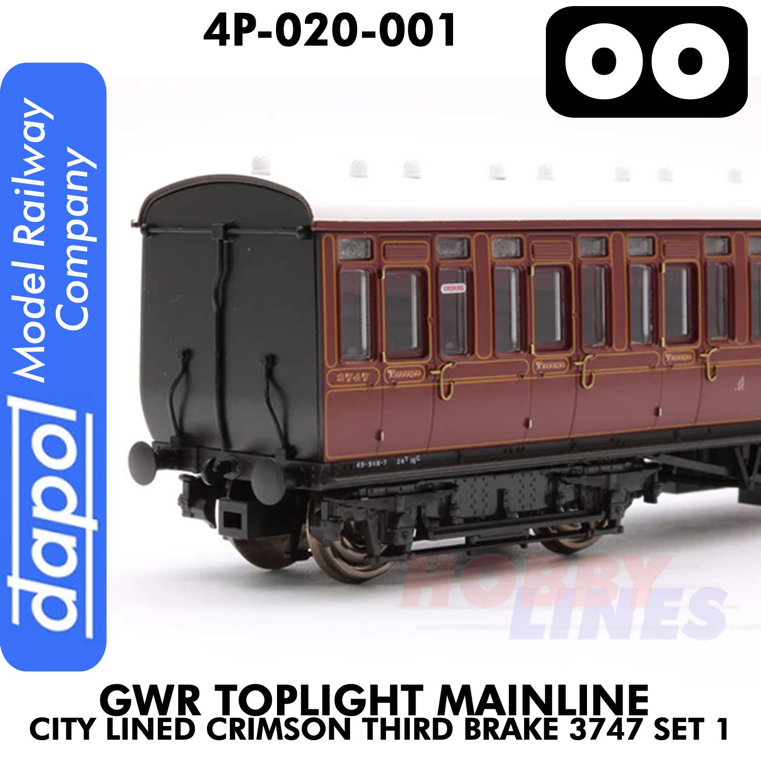 Great Western Railway -  Toplight Coach MainLine City Lined Crimson Third Brake 3747 Set 1 | Dapol | 4P-020-001