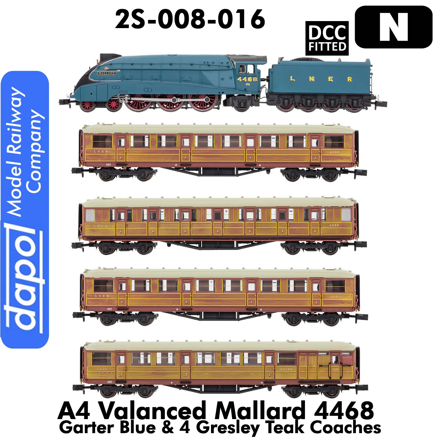 A4 MALLARD 4468 Garter Blue + 4 Teak Gresleys DCC Fitted | Dapol |  2S-008-16