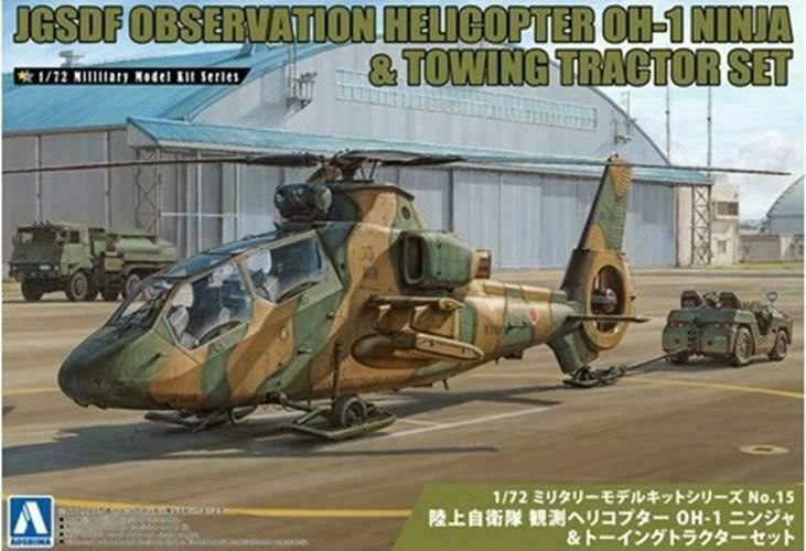 JGSDF Observation HELICOPTER OH-1 Ninja & Utility Vehicle 1:72 kit Aoshima 01435