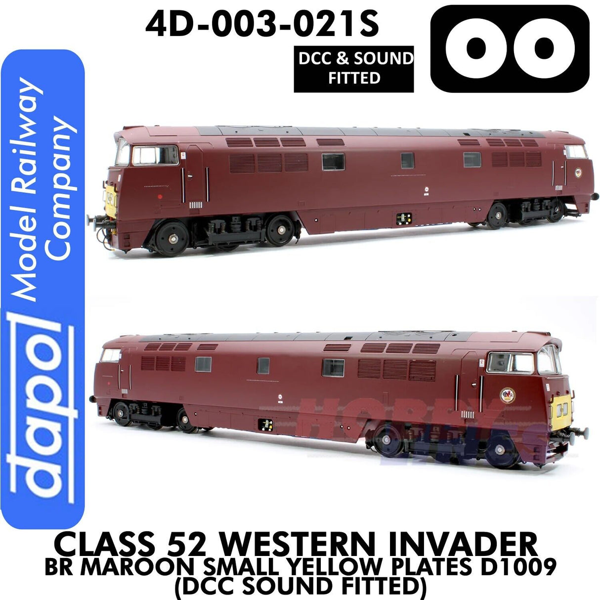 Class 52 Western Invader BR Maroon Small Yellow Panels D1009 - DCC Sound Fitted | Dapol | 4D-003-021S