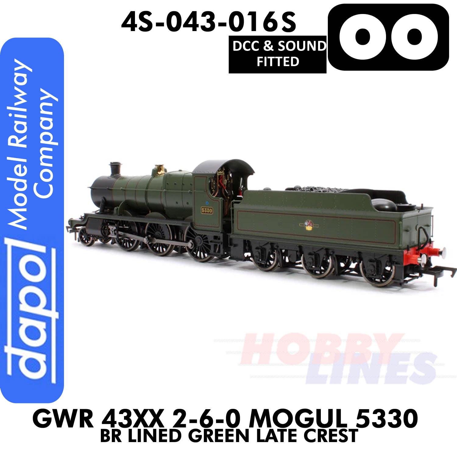 Great Western Railway - 43xx 2-6-0 Mogul 5330 BR Lined Green Late Crest -   DCC & Sound - 1:76 OO | Dapol | 4S-043-016S