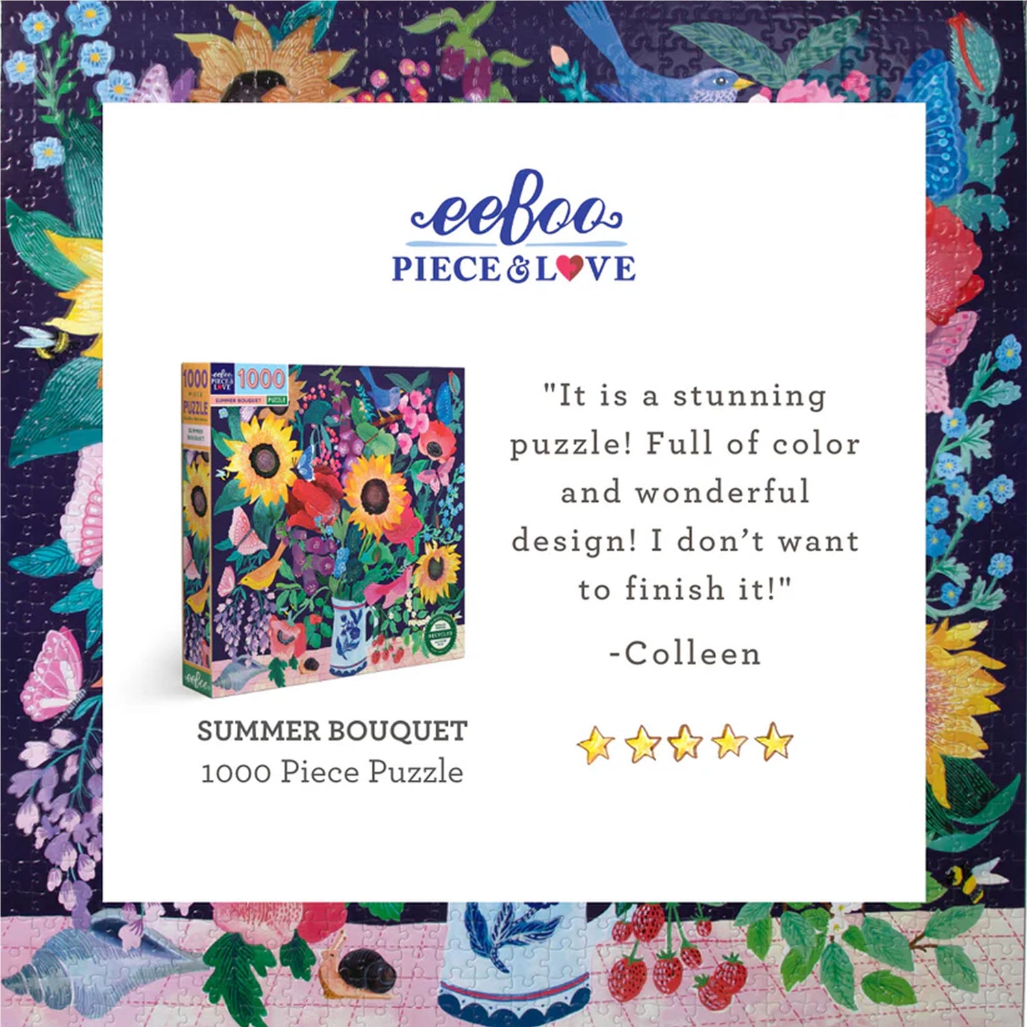 eeBoo SUMMER BOUQUET 1000 pc Square Jigsaw Puzzle Super Deluxe PZTSMB