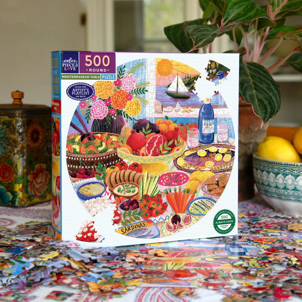 Mediterranean Table - 500pc Round Puzzle | eeBoo | PZF980