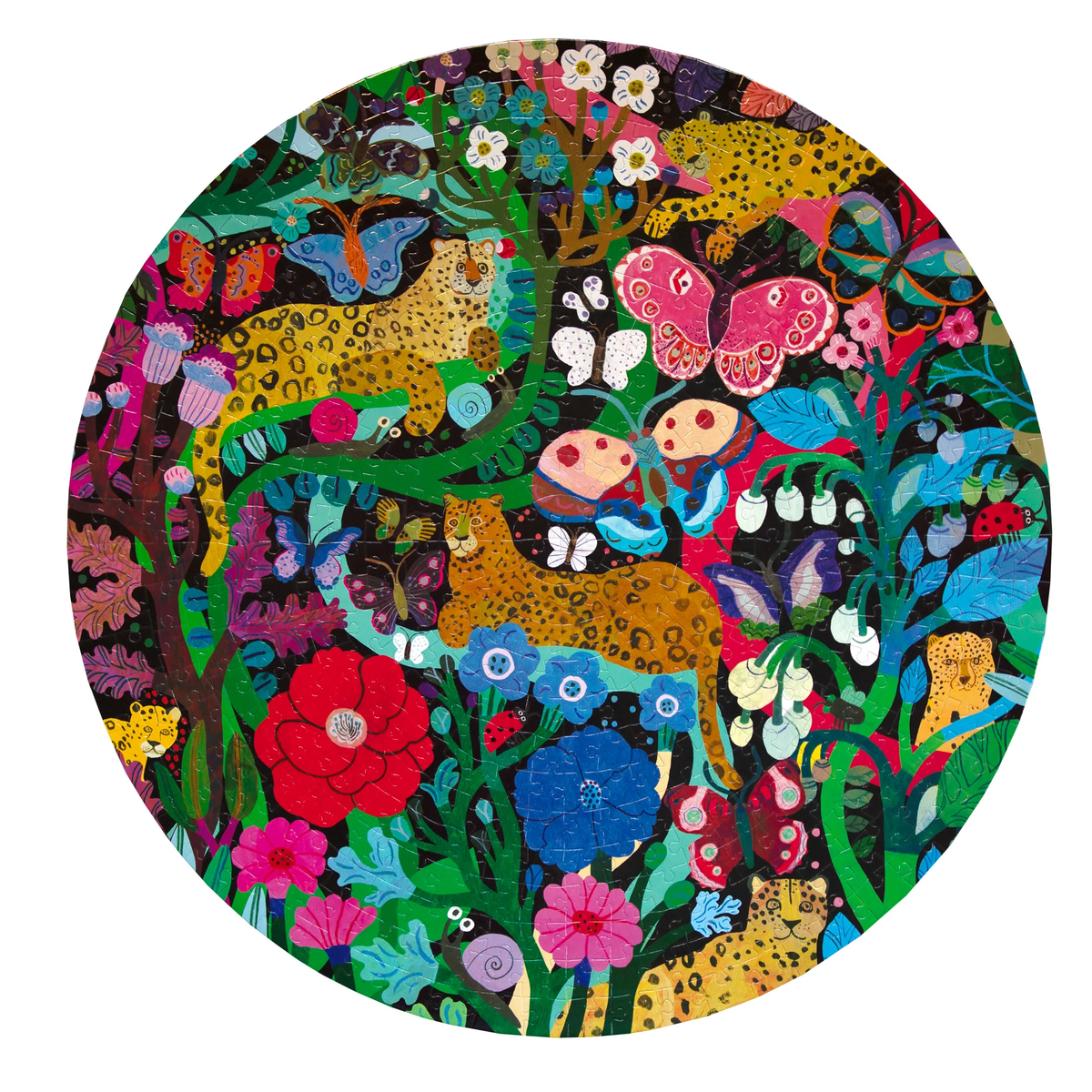 Jaguars and Butterflies - 500pc Round Puzzle | eeBoo | PZFJGB