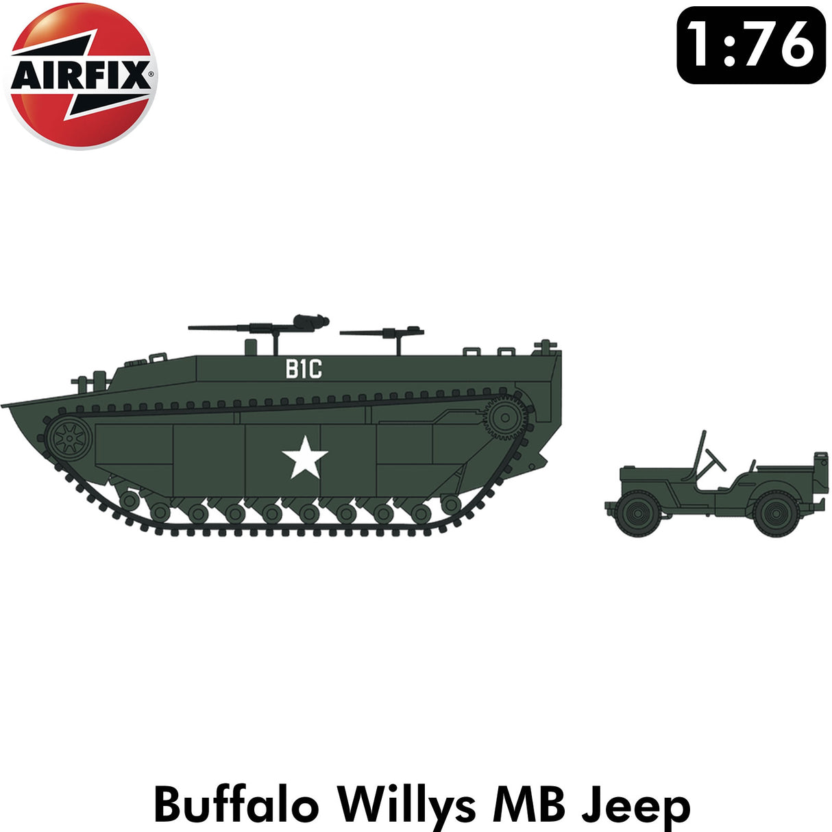 BUFFALO WILLYS MB JEEP US amphibious Landing Vehicle Tracked WWII 1:72 model kit AIRFIX A03302V
