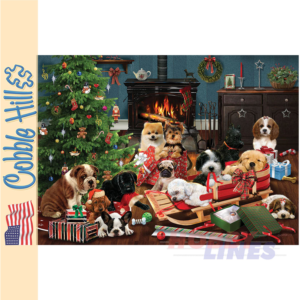 Christmas Puppies COBBLE HILL 1000pc jigsaw puzzle 40214
