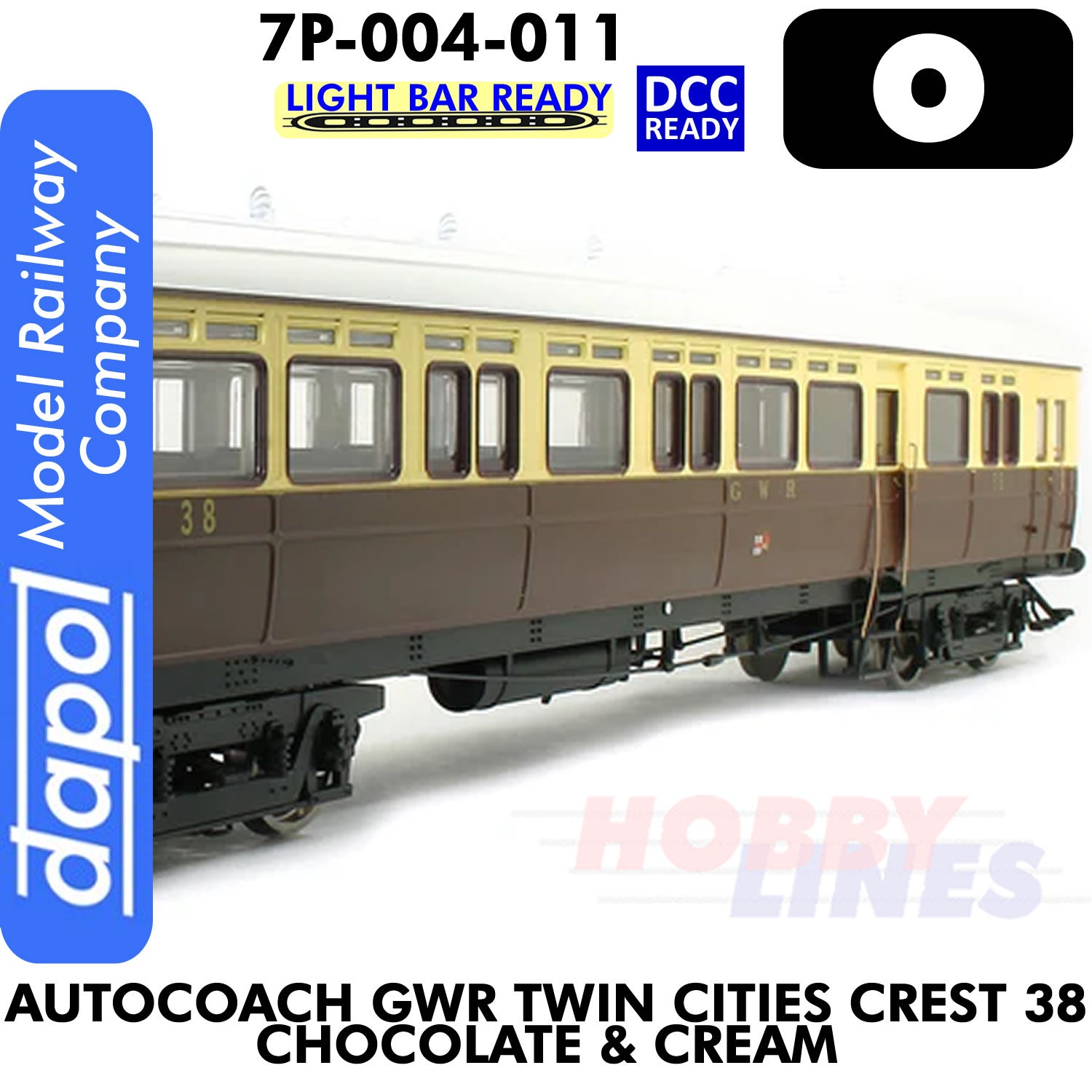 Autocoach GWR Twin Cities Crest 38 Chocolate & Cream Coach - DCC & Lightbar Ready | Dapol | 7P-004-011