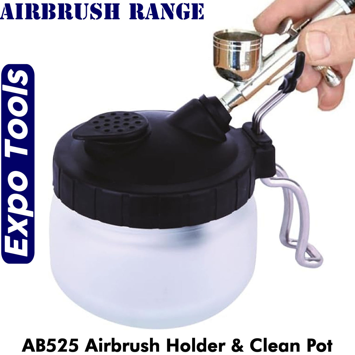 AIRBRUSH HOLDER and CLEANPOT Glass Cleaning jar with filters
