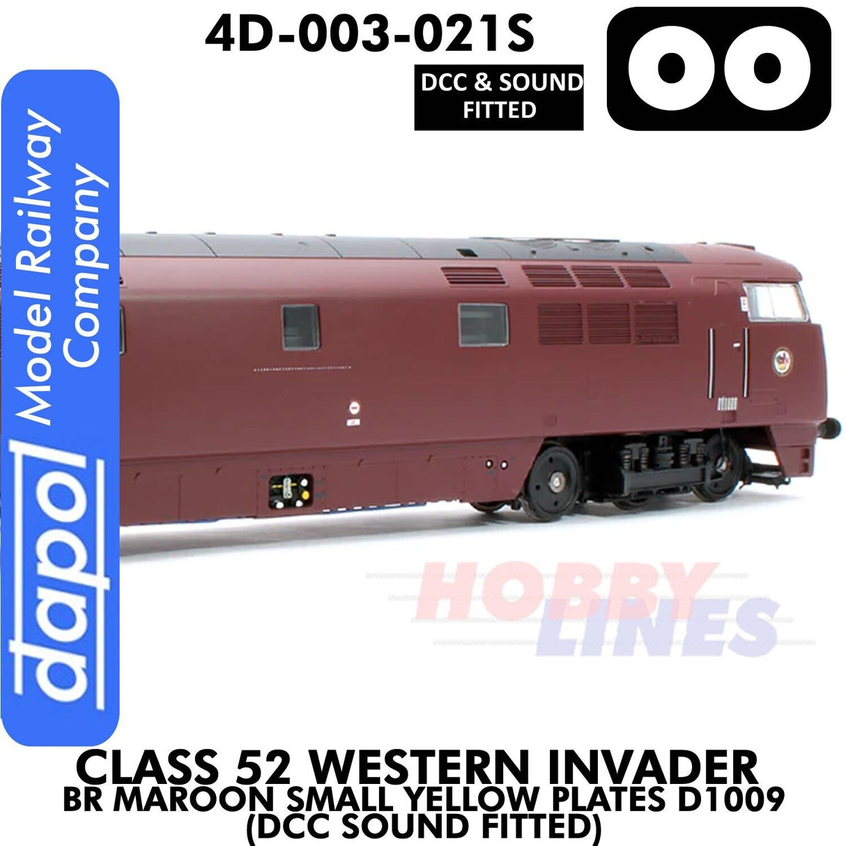 Class 52 Western Invader BR Maroon Small Yellow Panels D1009 - DCC Sound Fitted | Dapol | 4D-003-021S