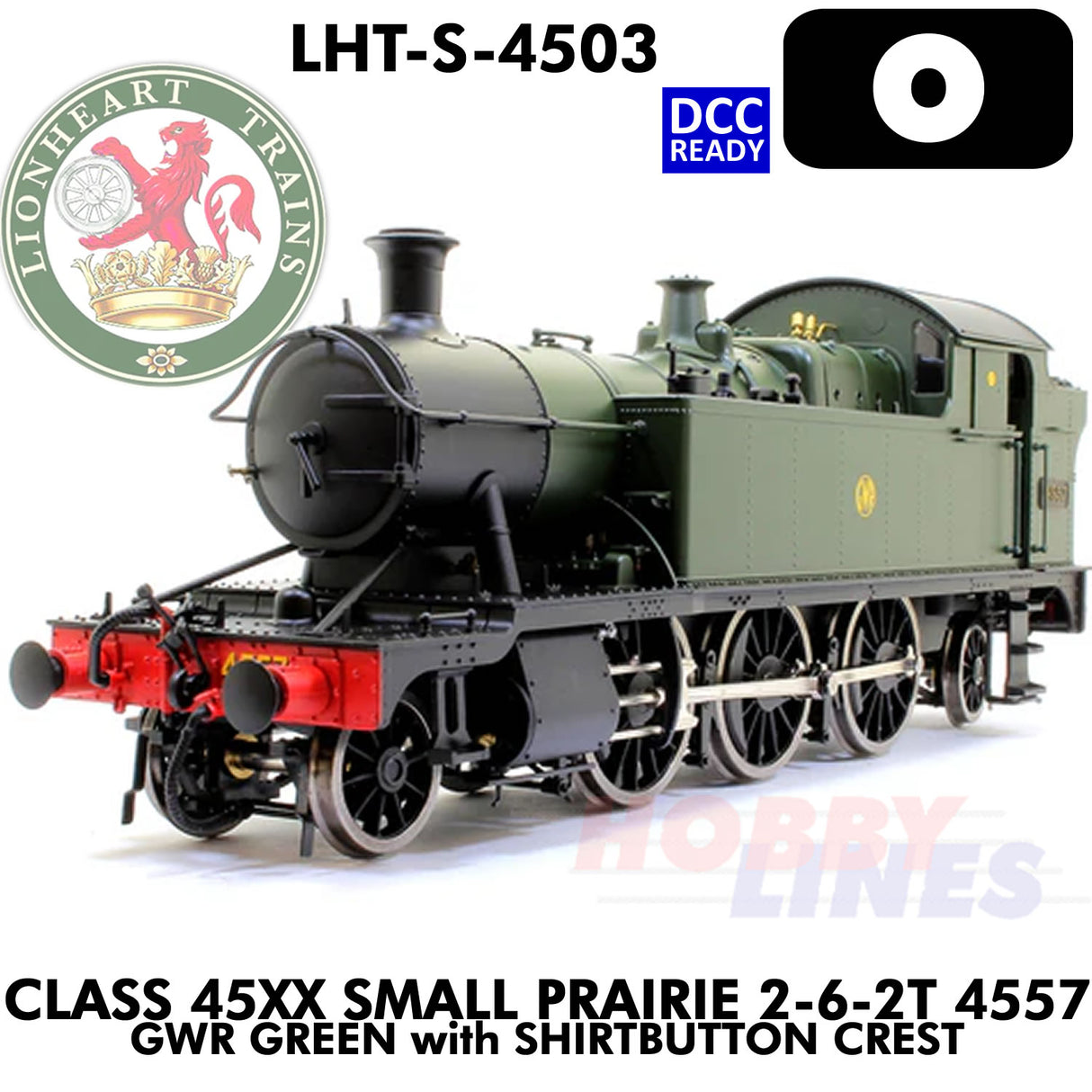 Class 45xx Small Prairie 2-6-2T 4557 - GWR Green with Shirtbutton Crest - DCC Ready | Lionheart Trains | LHT-D-4503