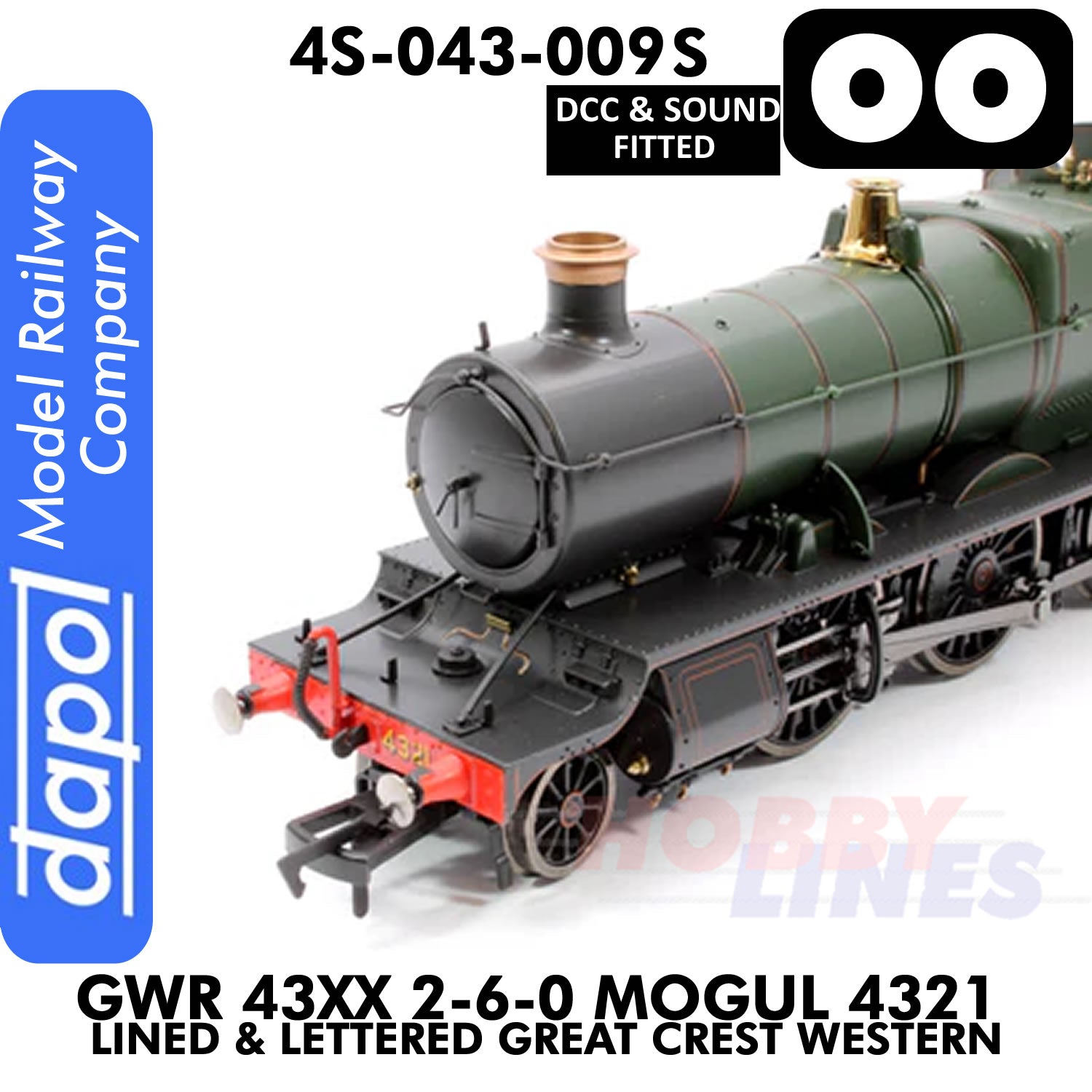 Great Western Railway - 43xx 2-6-0 Mogul 4321 Lined & Lettered Great Crest Western - DCC & Sound - 1:76 OO | Dapol | 4S-043-009S