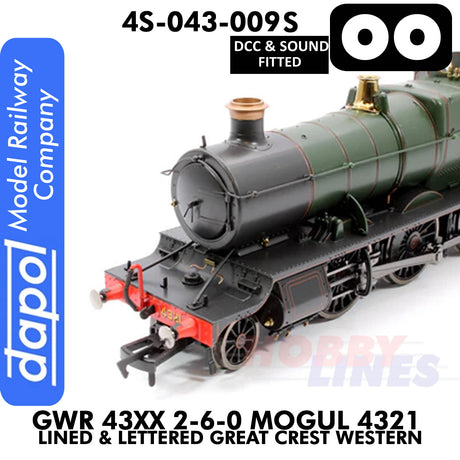 Great Western Railway - 43xx 2-6-0 Mogul 4321 Lined & Lettered Great Crest Western - DCC & Sound - 1:76 OO | Dapol | 4S-043-009S