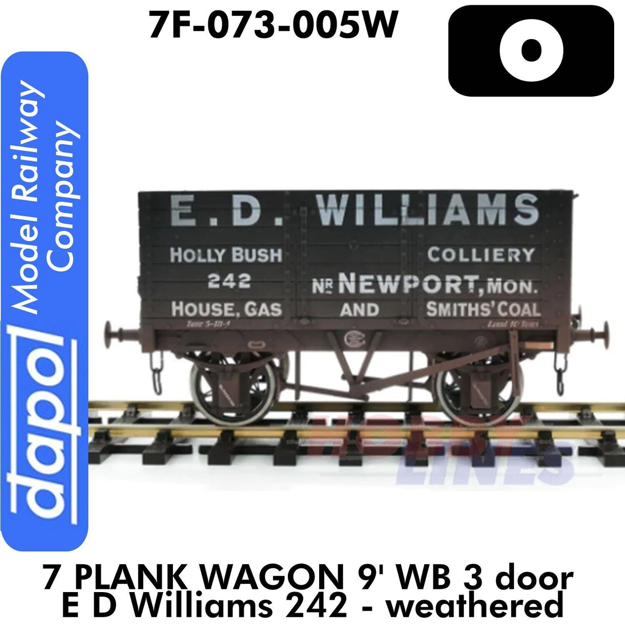 7 Plank Wagon 9' WB 3 door E D Williams 242 - weathered| Dapol | 7F-073-005W