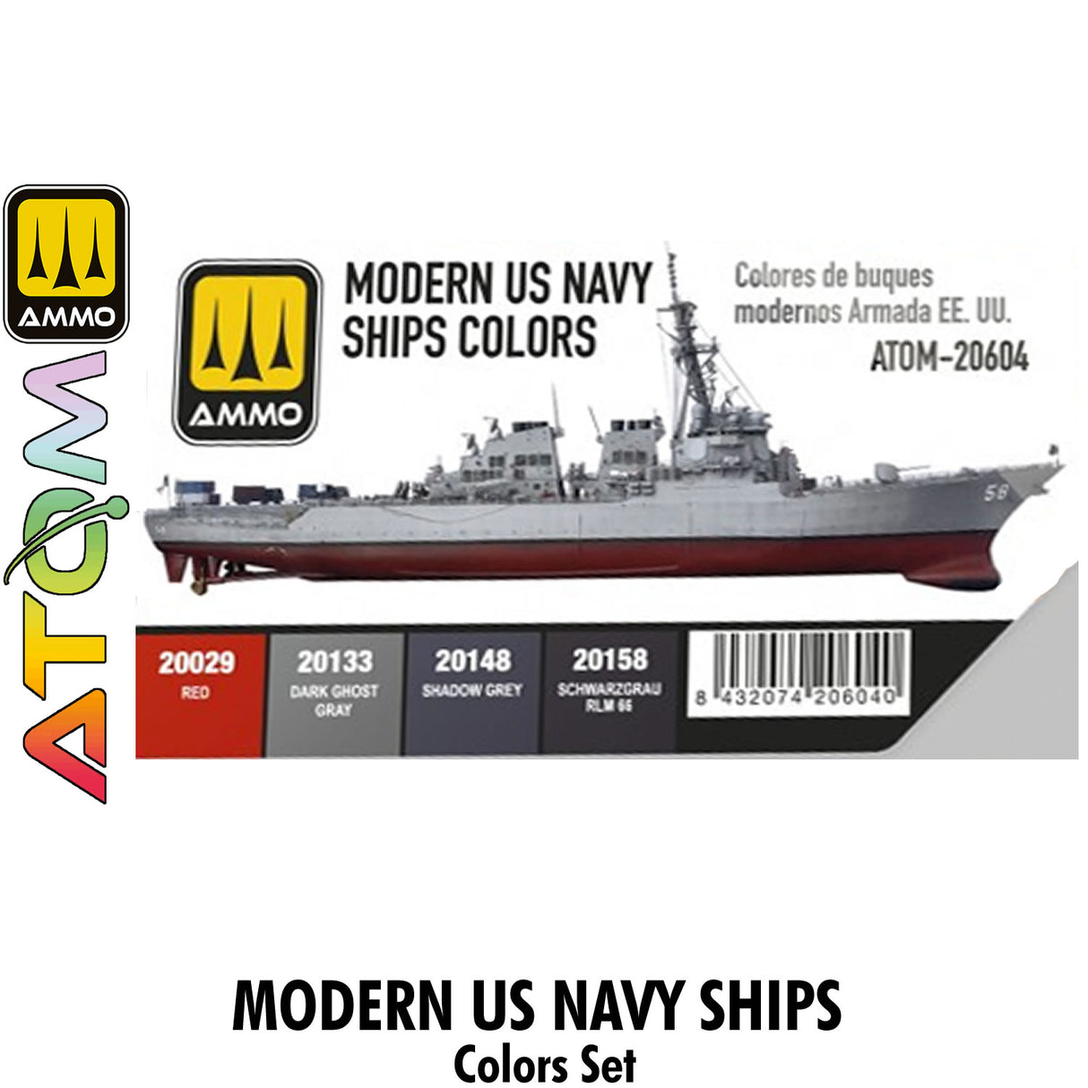 ATOM Modern US Navy Ships colors Set - 4 20ml Acrylic Paint | Ammo by Mig Jimenez