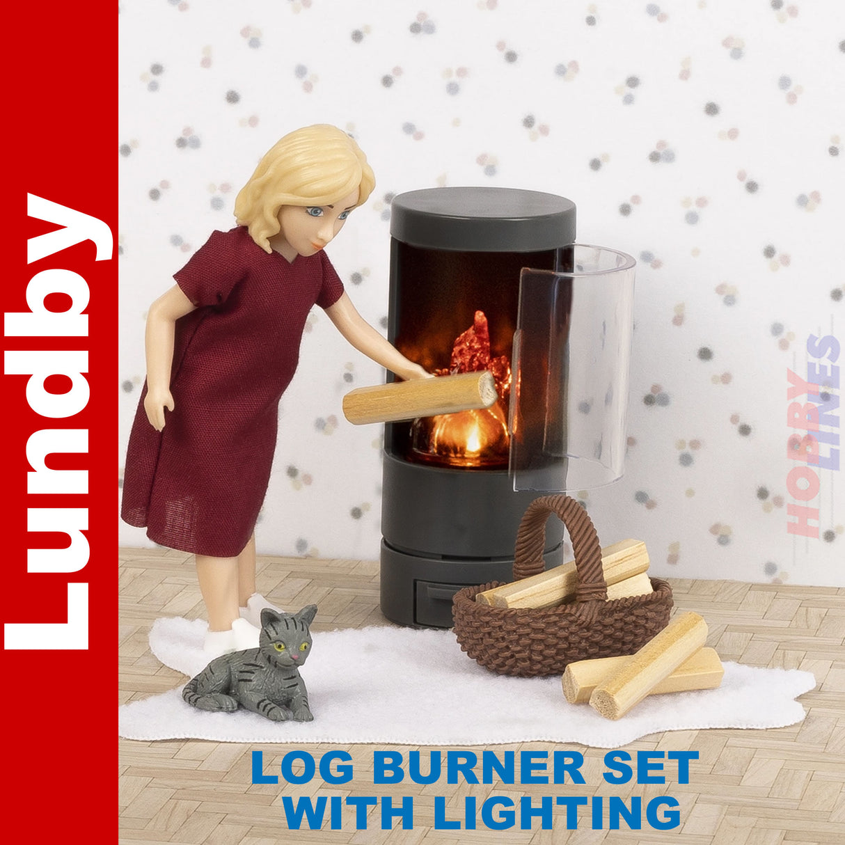LUNDBY FIREPLACE SET with Lighting LUNDBY Doll House Furniture 60-6057-00