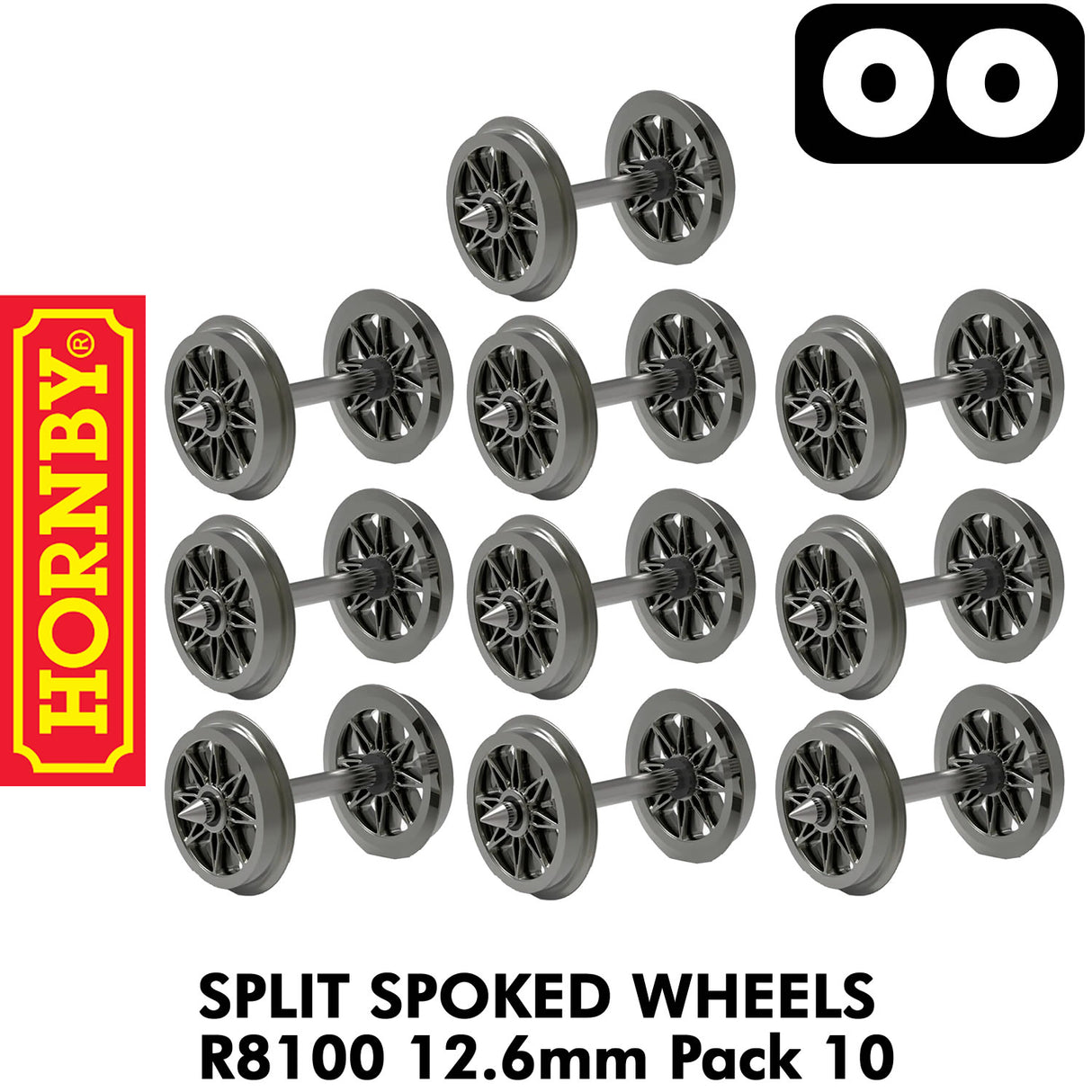OO Gauge Split Spoked Wheels & Axels 12.6mm - 10 Pack | Hornby | R8100