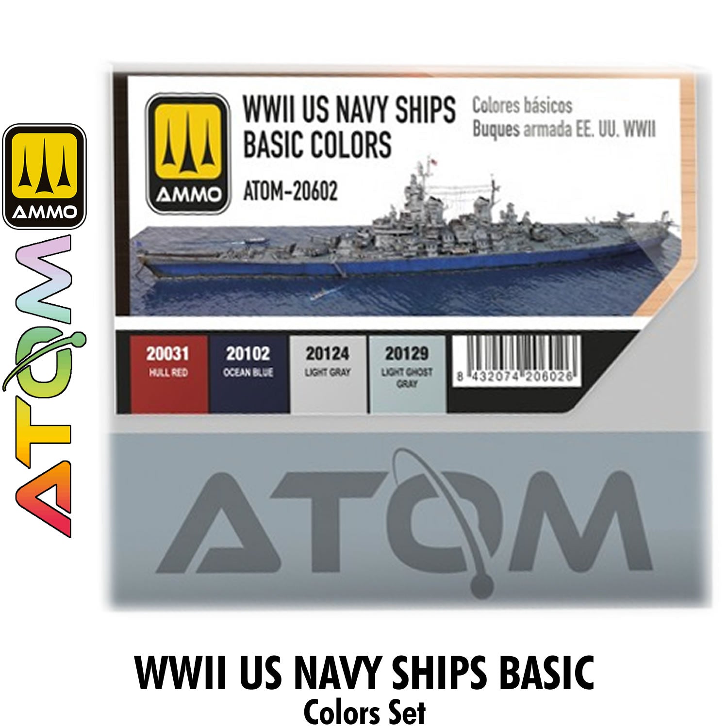 ATOM WWII US Navy Ships Basic Colours Set - 4 20ml Acrylic Paint | Ammo by Mig Jimenez