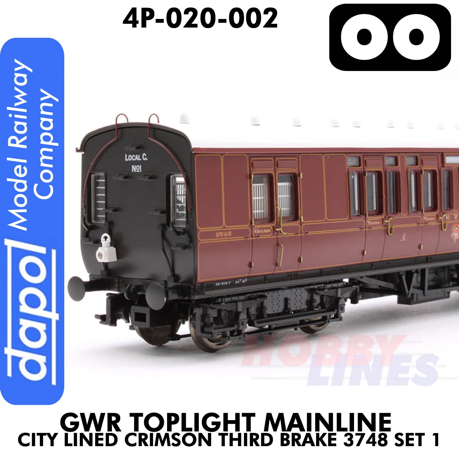 Great Western Railway -  Toplight Coach MainLine City Lined Crimson 3rd Brake 3748 Set 1 | Dapol | 4p-020-002