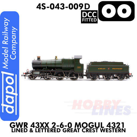 Great Western Railway -  43xx 2-6-0 Mogul 4321 Lined & Lettered Great Crest Western -DCC Fitted - 1:76 OO | Dapol | 4S-043-009D