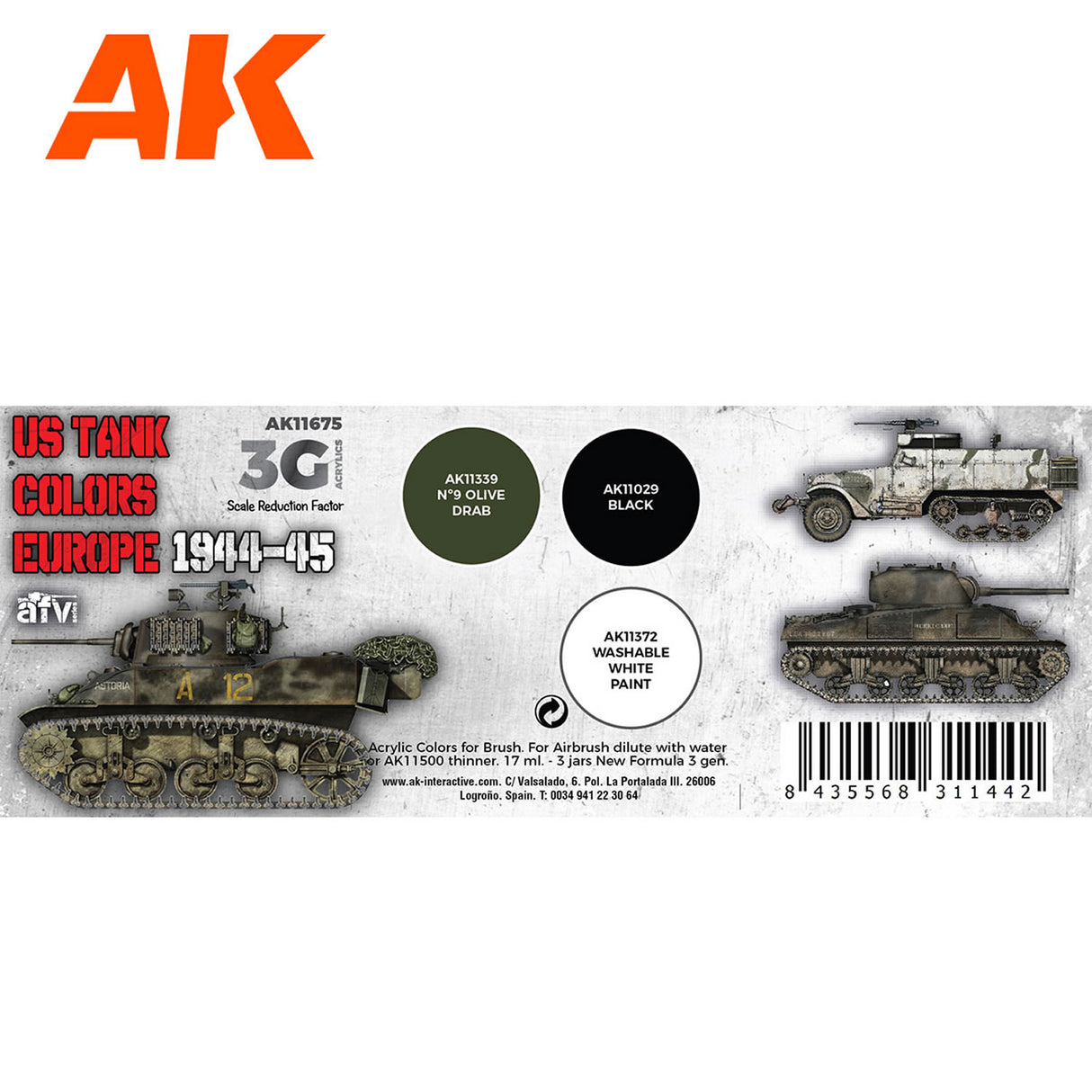 3G Special Set - US Tank Colours - Europe 1944-45 - 3 x 17ml Acrylic Paint | AK interactive | AK11675