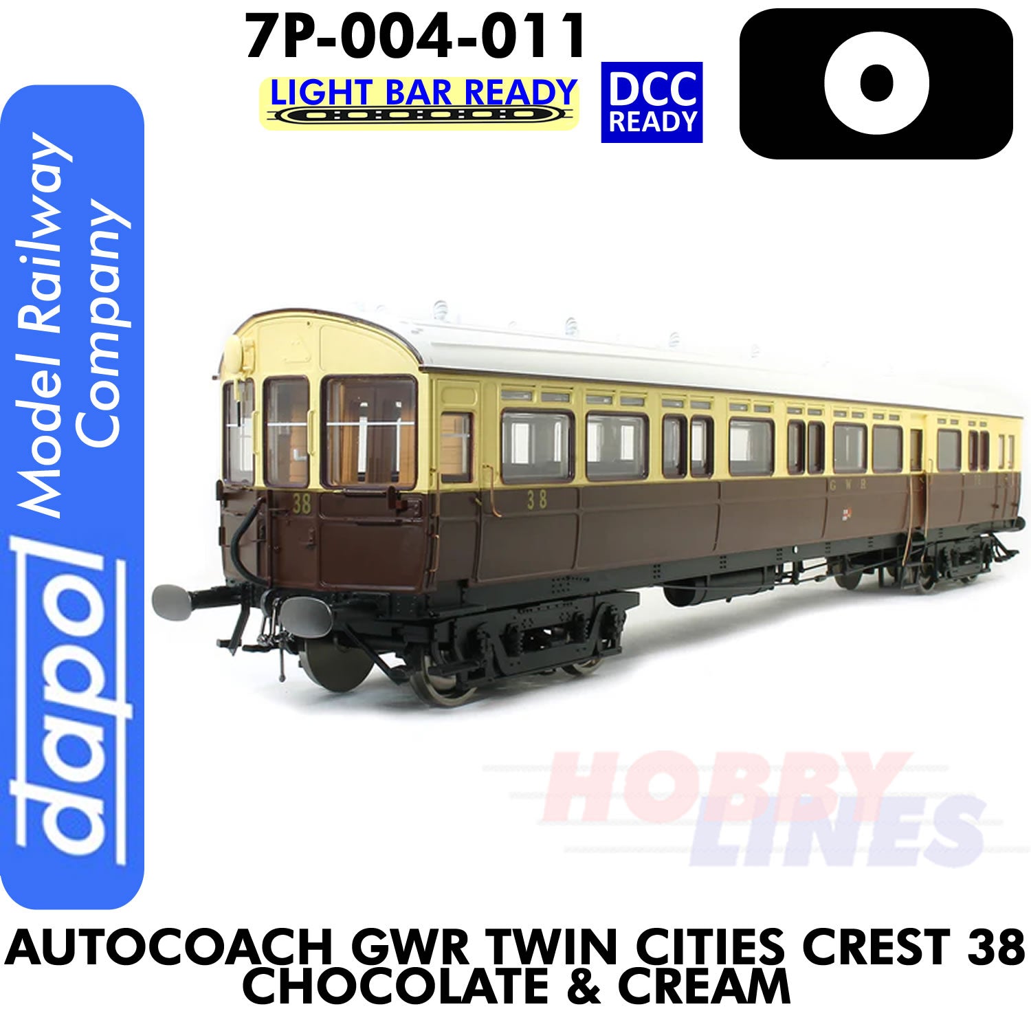 Autocoach GWR Twin Cities Crest 38 Chocolate & Cream Coach - DCC & Lightbar Ready | Dapol | 7P-004-011