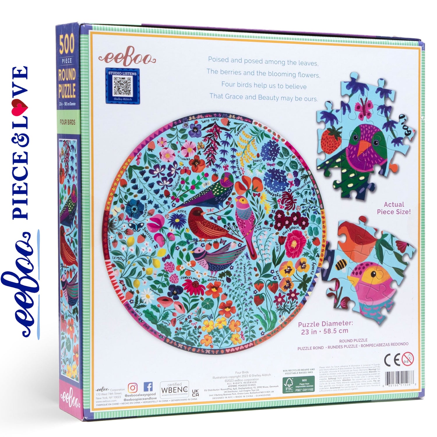 Four Birds 500 pc Round Puzzle | eeBoo | PZFBRD
