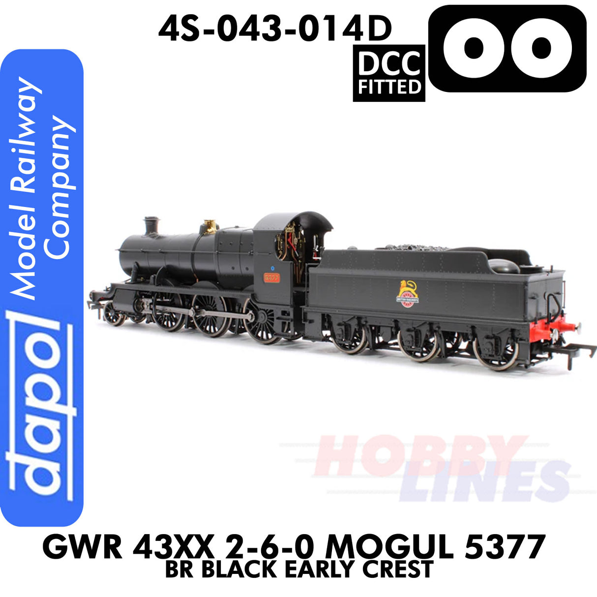 Great Western Railway - 43xx 2-6-0 Mogul 5377 BR Black Early Crest - DCC Fitted - 1:76 OO | Dapol |4S-043-014