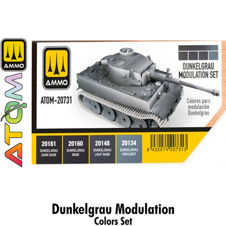 ATOM Dunkelgrau Modulation Set  - 4 20ml Acrylic Paint | Ammo by Mig Jimenez