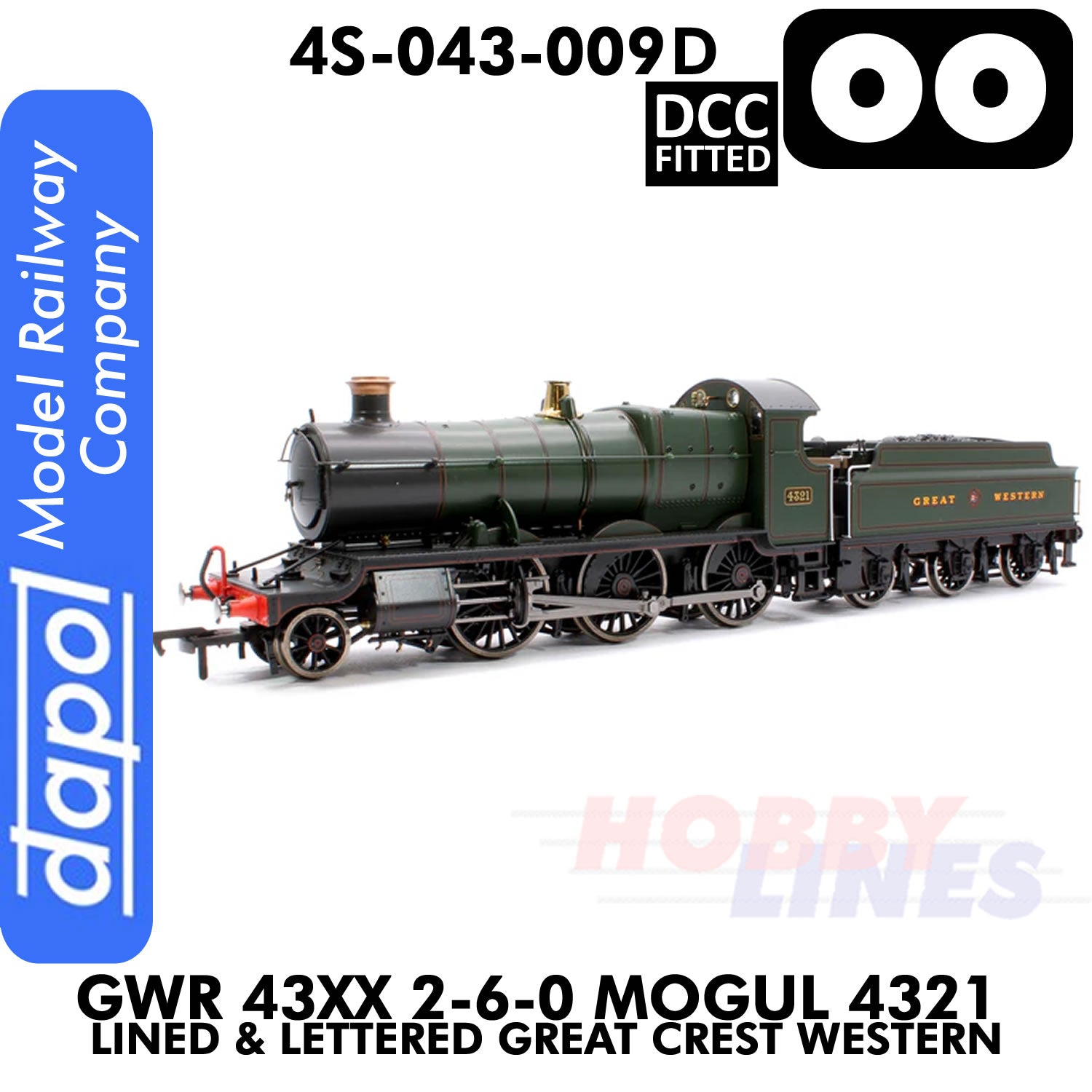 Great Western Railway -  43xx 2-6-0 Mogul 4321 Lined & Lettered Great Crest Western -DCC Fitted - 1:76 OO | Dapol | 4S-043-009D