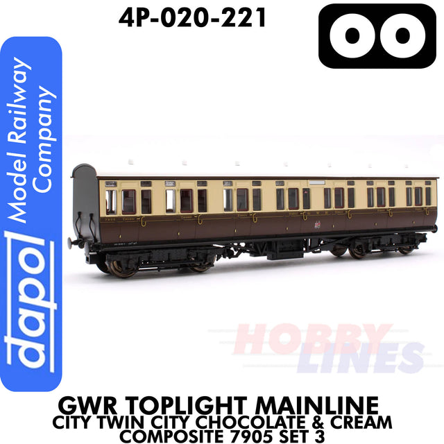 Great Western Railway Toplight MainLine Chocolate & Cream Composite 7905 Set 3 | Dapol | 4P-020-221