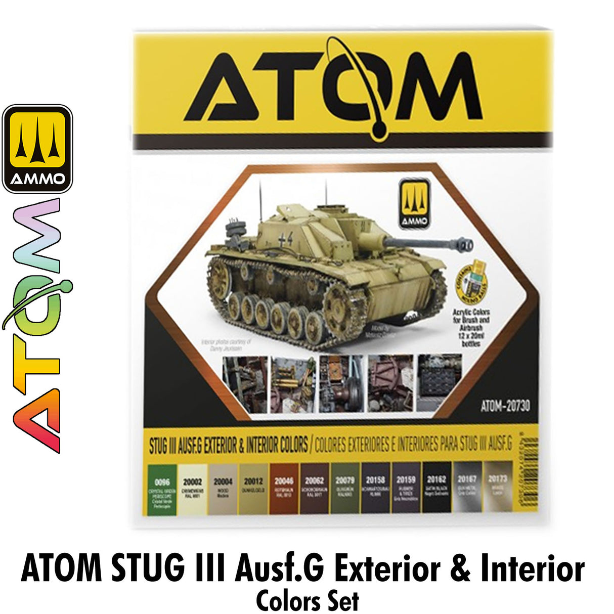 ATOM STUG III Ausf.G Exterior & Interior Colors Set - 12 20ml Acrylic Paint | Ammo by Mig Jimenez
