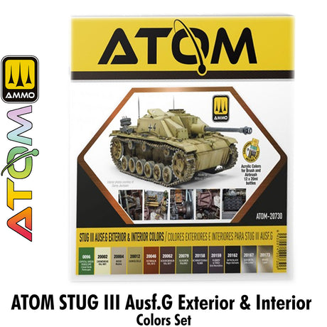 ATOM STUG III Ausf.G Exterior & Interior Colors Set - 12 20ml Acrylic Paint | Ammo by Mig Jimenez