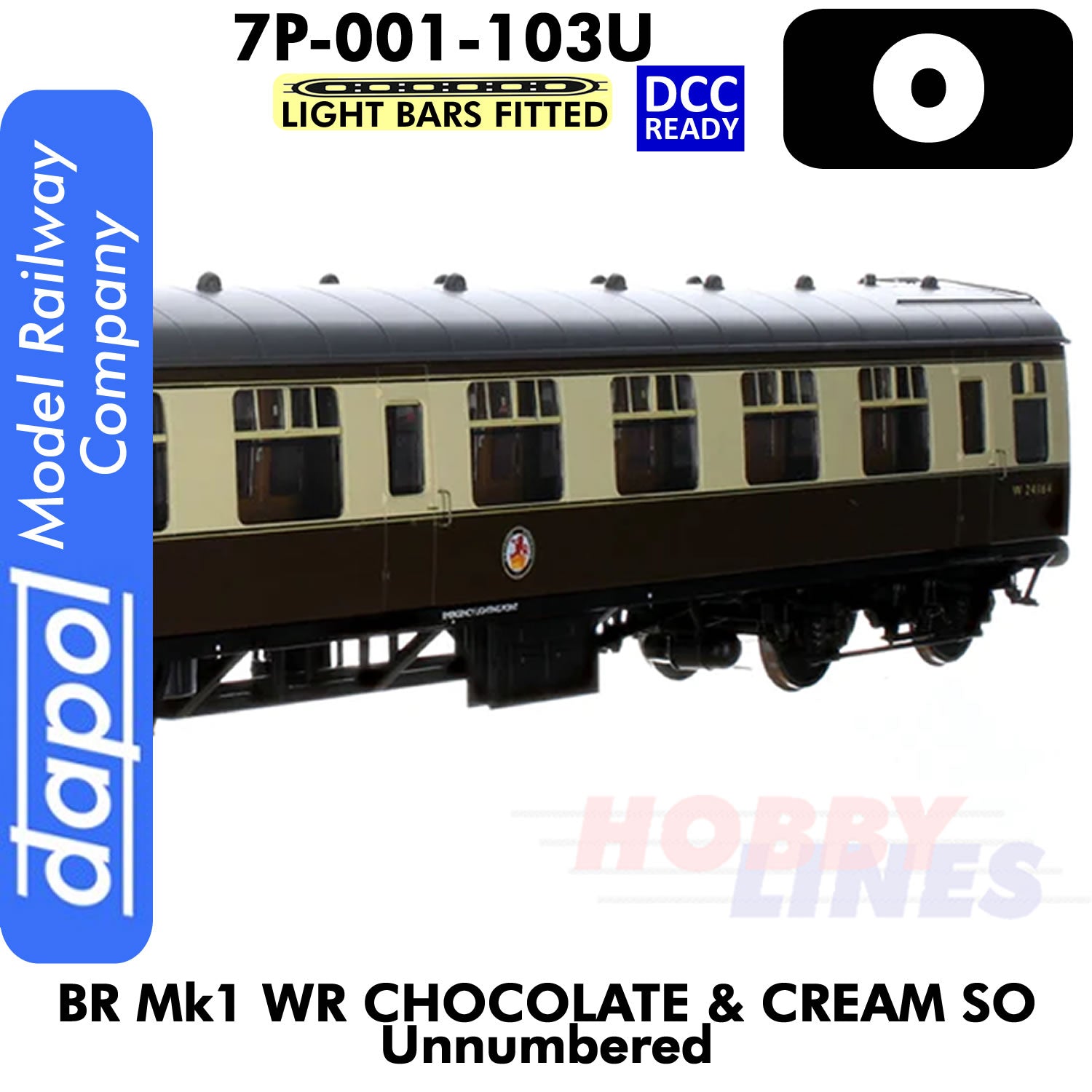 BR Mk1 WR Chocolate & Cream SO Unnumbered Coach - Lightbars fitted & DCC Ready |  Dapol | 7P-001-103U