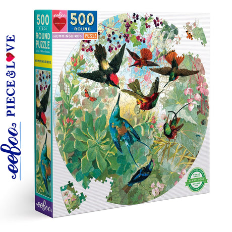 Hummingbirds 500 pc Round Puzzle | eeBoo |  PZFHMB
