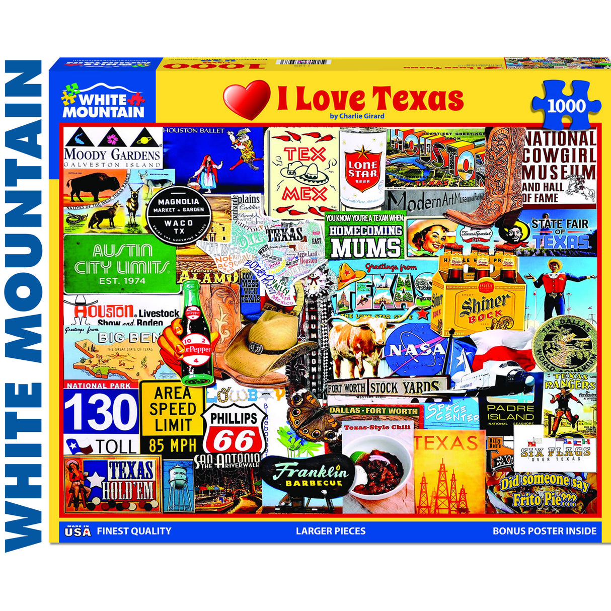 I LOVE TEXAS 1000 pc super deluxe Jigsaw Puzzle WHITE MOUNTAIN 1284