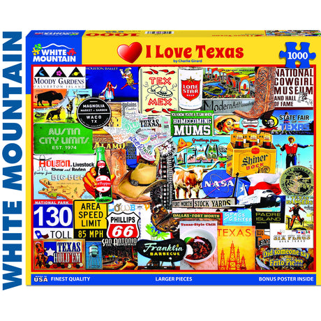 I LOVE TEXAS 1000 pc super deluxe Jigsaw Puzzle WHITE MOUNTAIN 1284