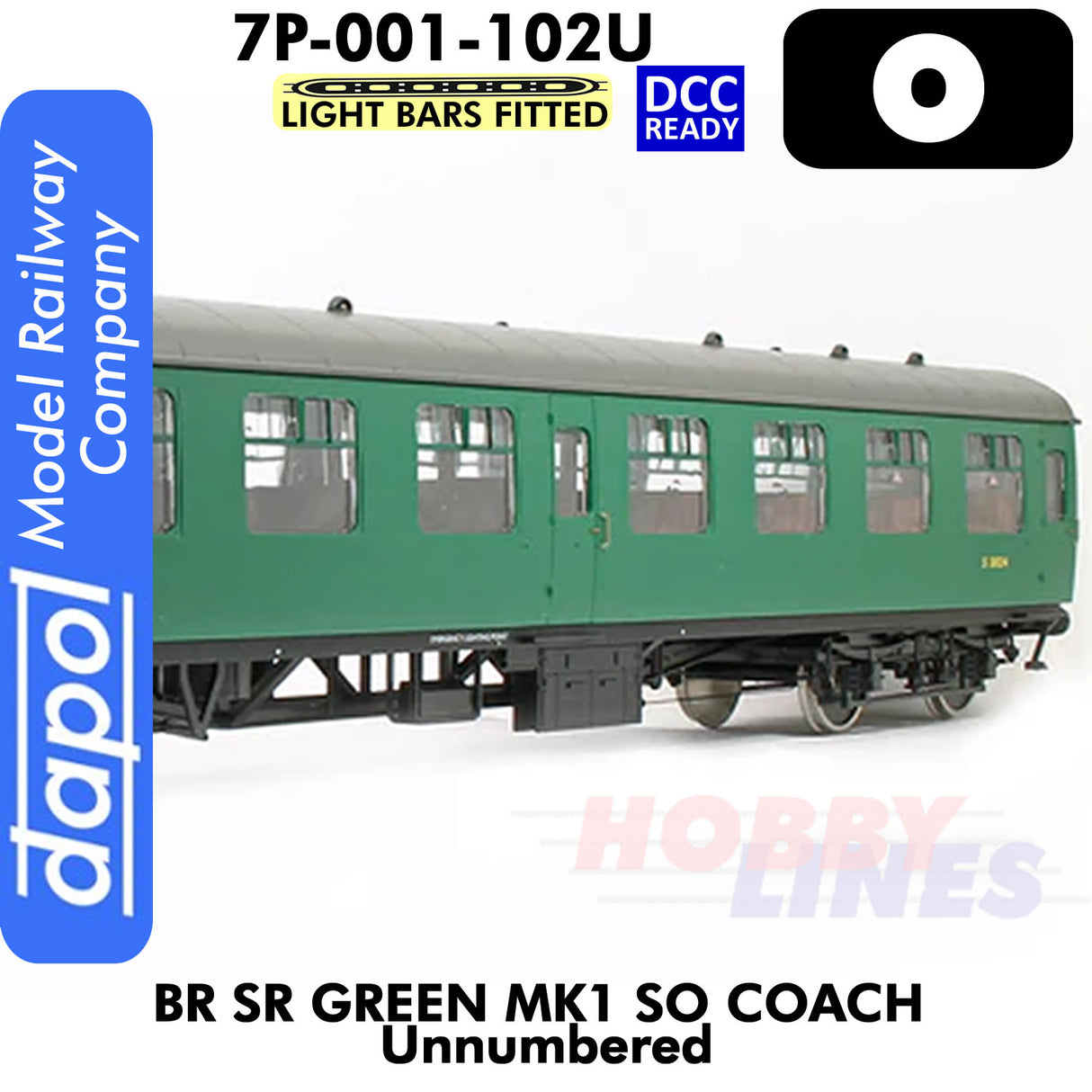 BR Mk1 SR Green SO Unnumbered coach  - Lightbars Fitted & DCC Ready | Dapol | 7P-001-102U