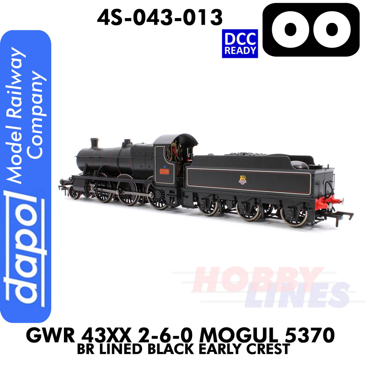 Great Western Railway - 43xx 2-6-0 Mogul 5370 BR Lined Black Early Crest - DCC Ready -  1:76 OO | Dapol | 4S-043-013