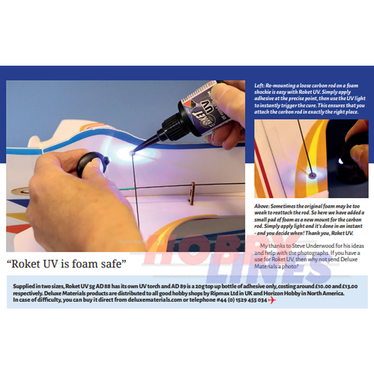 ROKET UV 5g adhesive & activation light plastic wood metal AD88 Deluxe Materials