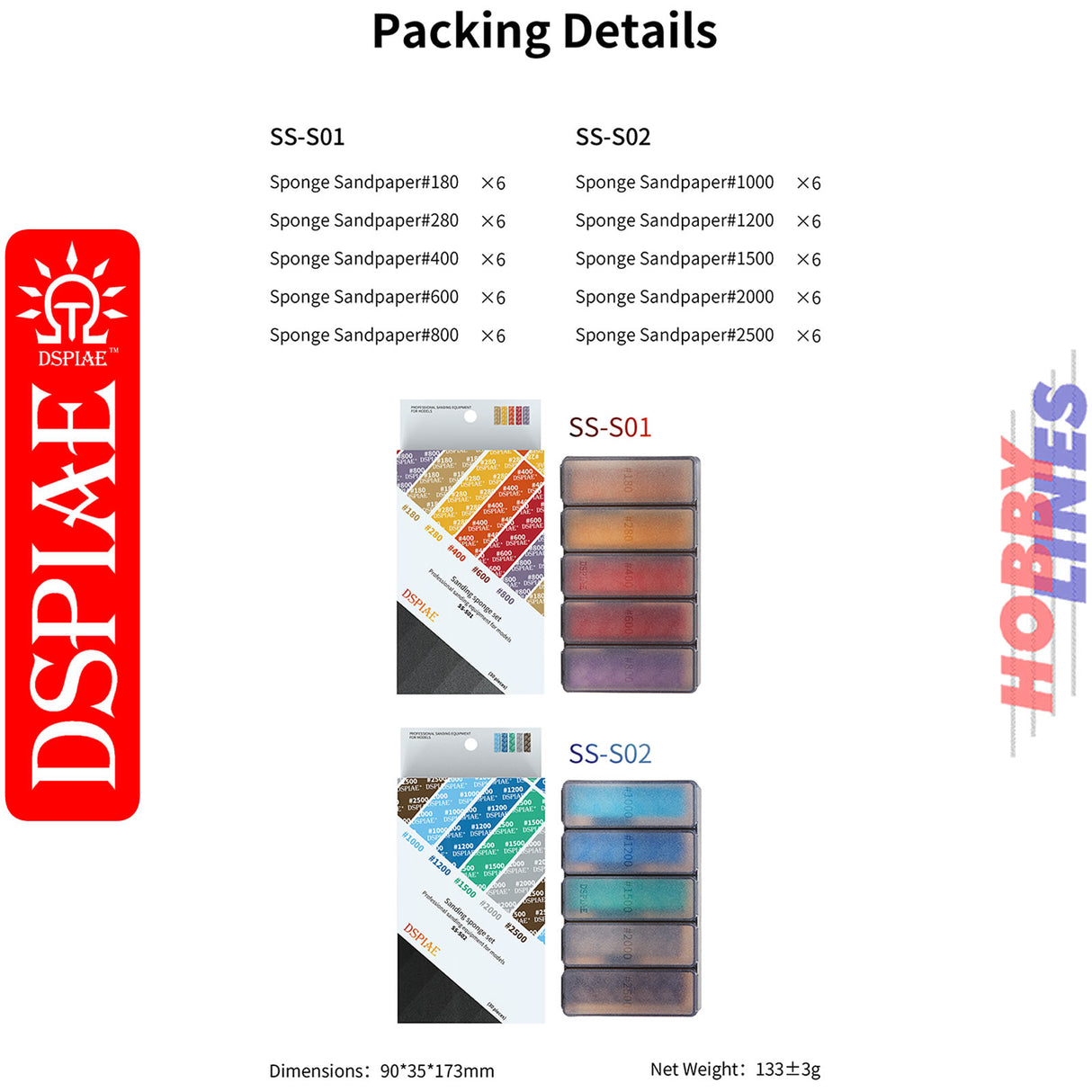 SS3-180 3mm #180 Sanding Sponge 5pcs - 180 grit | DSPIAE | DS025