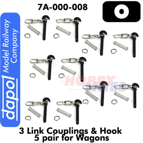 3 - Link Couplings & Hooks O Gauge 5 pair for Wagons Dapol 7A-000-008