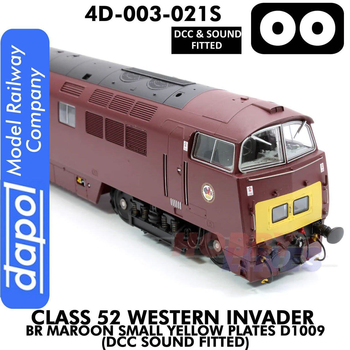 Class 52 Western Invader BR Maroon Small Yellow Panels D1009 - DCC Sound Fitted | Dapol | 4D-003-021S