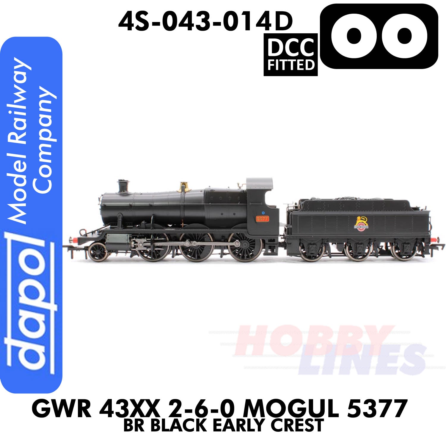 Great Western Railway - 43xx 2-6-0 Mogul 5377 BR Black Early Crest - DCC - 1:76 OO | Dapol | 4S-043-014D
