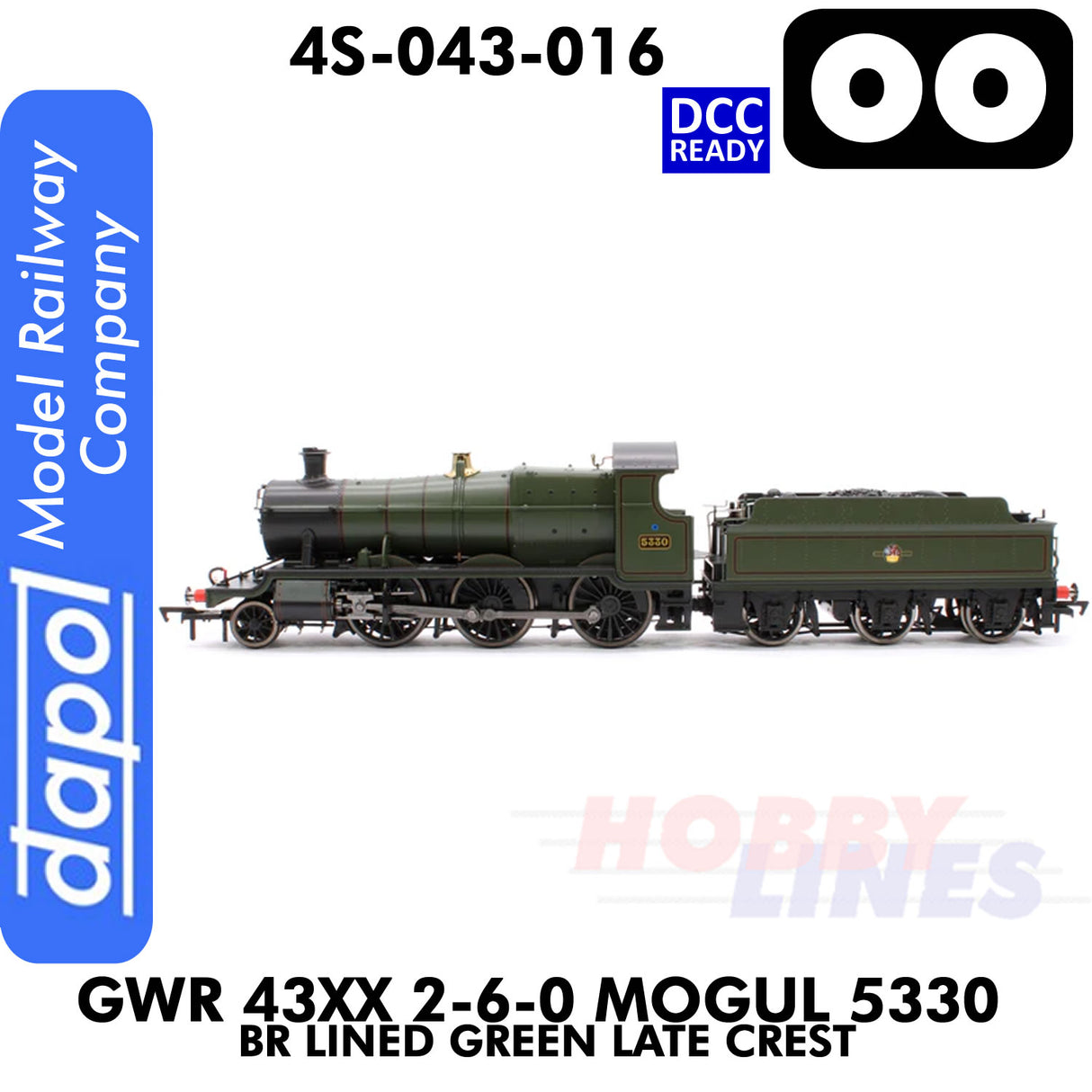 Great Western Railway - 43xx 2-6-0 Mogul 5330 BR Lined Green Late Crest - DCC Ready - 1:76 OO | Dapol | 4S-043-016