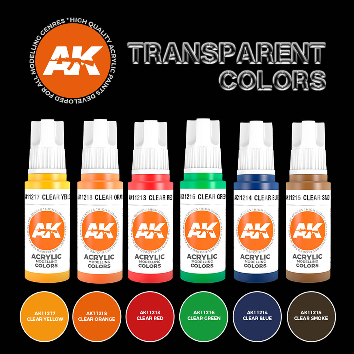 Transparent Colours - 3G Acrylic Paint x 6 | AK interactive | AK11758