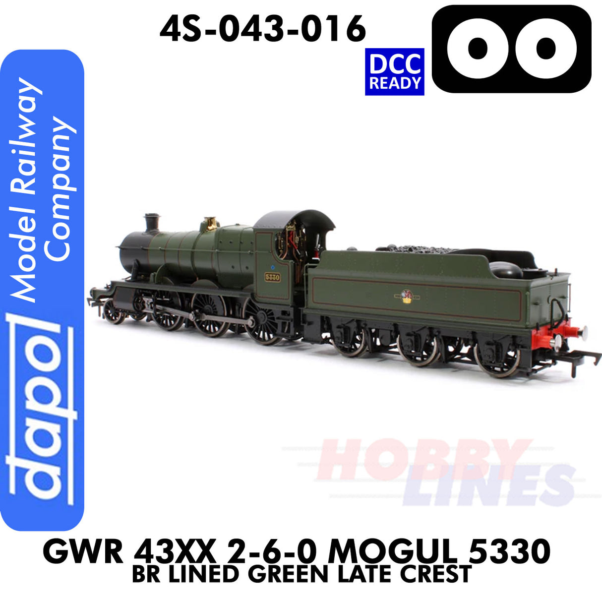 Great Western Railway - 43xx 2-6-0 Mogul 5330 BR Lined Green Late Crest - DCC Ready - 1:76 OO | Dapol | 4S-043-016